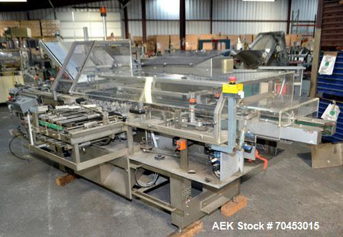 Used IWKA CPR Automatic Horizontal Bottle Cartoner capable of speeds up to 200 cartons per minute. Has a carton size range: A- 20 - 105mm, B 15 - 70mm, C 55 - 85mm. Model CPR.  With adjustable bucket...