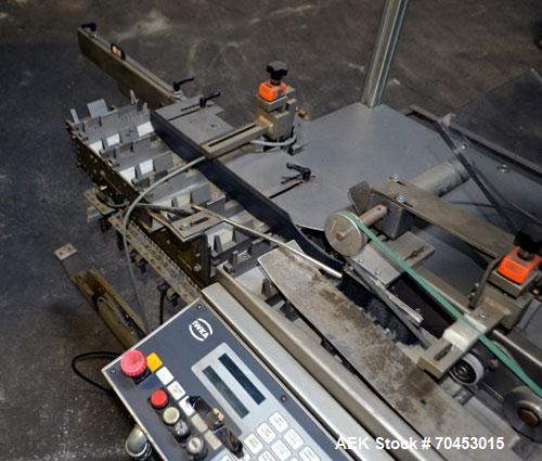 Used IWKA CPR Automatic Horizontal Bottle Cartoner capable of speeds up to 200 cartons per minute. Has a carton size range: A- 20 - 105mm, B 15 - 70mm, C 55 - 85mm. Model CPR.  With adjustable bucket...