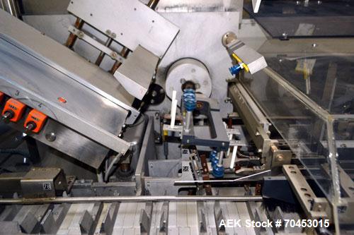 Used IWKA CPR Automatic Horizontal Bottle Cartoner capable of speeds up to 200 cartons per minute. Has a carton size range: A- 20 - 105mm, B 15 - 70mm, C 55 - 85mm. Model CPR.  With adjustable bucket...