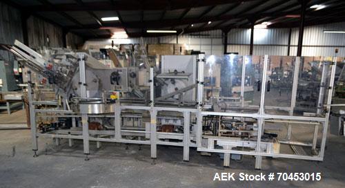 Used IWKA CPR Automatic Horizontal Bottle Cartoner capable of speeds up to 200 cartons per minute. Has a carton size range: A- 20 - 105mm, B 15 - 70mm, C 55 - 85mm. Model CPR.  With adjustable bucket...