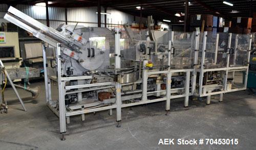 Used IWKA CPR Automatic Horizontal Bottle Cartoner capable of speeds up to 200 cartons per minute. Has a carton size range: A- 20 - 105mm, B 15 - 70mm, C 55 - 85mm. Model CPR.  With adjustable bucket...