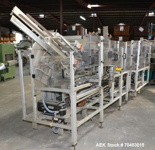 Used IWKA CPR Automatic Horizontal Bottle Cartoner capable of speeds up to 200 cartons per minute. Has a carton size range: A- 20 - 105mm, B 15 - 70mm, C 55 - 85mm. Model CPR.  With adjustable bucket...