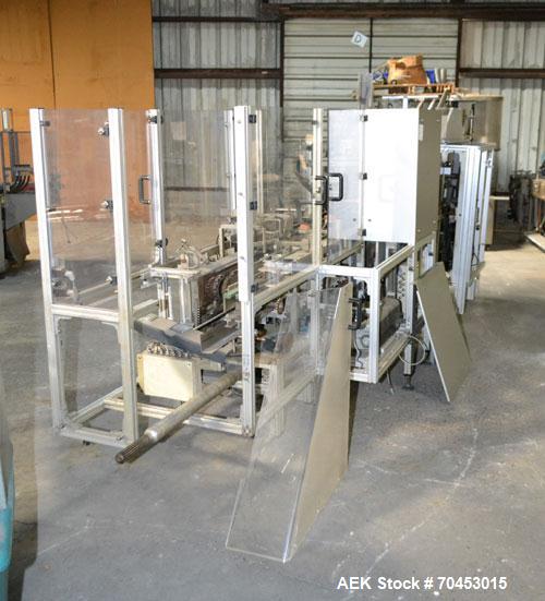 Used IWKA CPR Automatic Horizontal Bottle Cartoner capable of speeds up to 200 cartons per minute. Has a carton size range: A- 20 - 105mm, B 15 - 70mm, C 55 - 85mm. Model CPR.  With adjustable bucket...