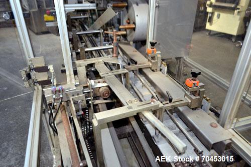 Used IWKA CPR Automatic Horizontal Bottle Cartoner capable of speeds up to 200 cartons per minute. Has a carton size range: A- 20 - 105mm, B 15 - 70mm, C 55 - 85mm. Model CPR.  With adjustable bucket...
