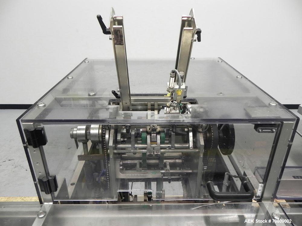 Used IWKA Model CPSR Automatic Horizontal Cartoner. Capable of speeds up to 250 cartons per minute. Has automatic bottle loader and dual blister feeders. Has 4" centers for a carton size range: (Leng...
