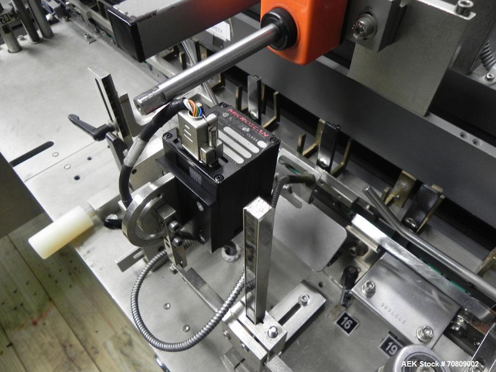 Used IWKA Model CPSR Automatic Horizontal Cartoner. Capable of speeds up to 250 cartons per minute. Has automatic bottle loader and dual blister feeders. Has 4" centers for a carton size range: (Leng...