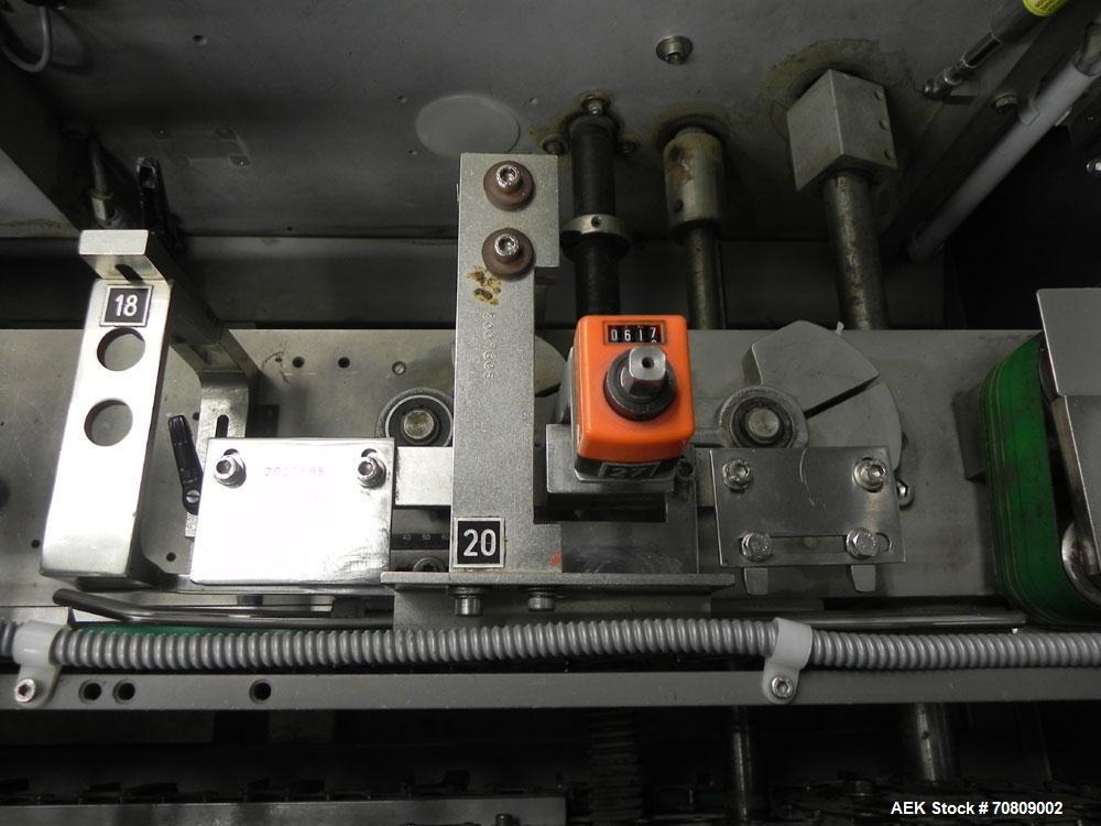 Used IWKA Model CPSR Automatic Horizontal Cartoner. Capable of speeds up to 250 cartons per minute. Has automatic bottle loader and dual blister feeders. Has 4" centers for a carton size range: (Leng...