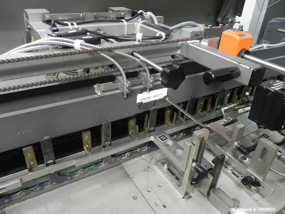 Used IWKA Model CPSR Automatic Horizontal Cartoner. Capable of speeds up to 250 cartons per minute. Has automatic bottle loader and dual blister feeders. Has 4" centers for a carton size range: (Leng...