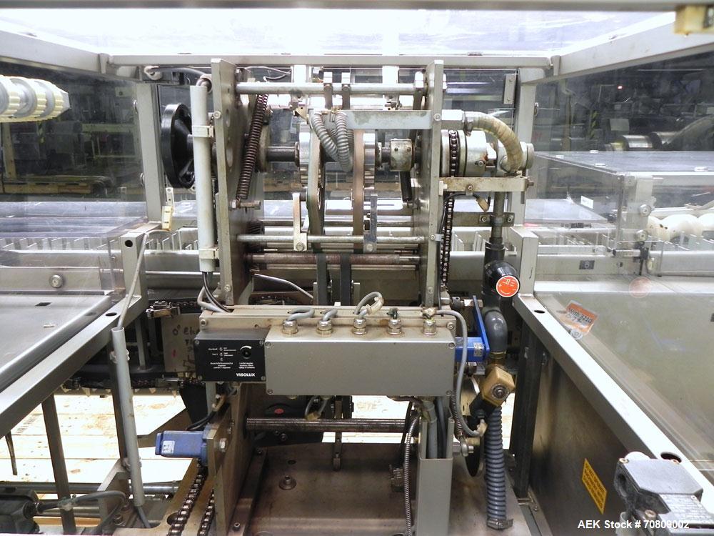 Used IWKA Model CPSR Automatic Horizontal Cartoner. Capable of speeds up to 250 cartons per minute. Has automatic bottle loader and dual blister feeders. Has 4" centers for a carton size range: (Leng...