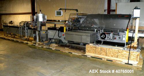 Used IWKA Cartopac SC6 Automatic Horizontal Cartoner. Capable of speeds up to 300 BPM. Has 6" centers for a carton size range: length 20 to 125mm, width 15 to 110mm, depth 85 to 230mm. Has 15' long a...