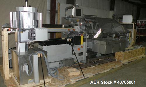 Used IWKA Cartopac SC6 Automatic Horizontal Cartoner. Capable of speeds up to 300 BPM. Has 6" centers for a carton size range: length 20 to 125mm, width 15 to 110mm, depth 85 to 230mm. Has 15' long a...
