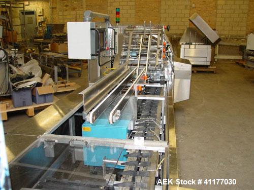 Used Jones Legacy Automatic Quick Change Small Footprint Cartoner. Machine is of Stainless Steel Construction and is capable of speeds up to 400 CPM. Has 4" centers with adjustable buckets for a cart...