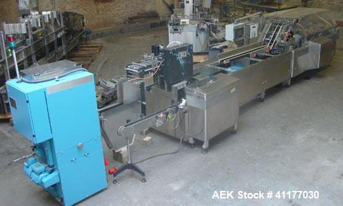 Used Jones Legacy Automatic Quick Change Small Footprint Cartoner. Machine is of Stainless Steel Construction and is capable of speeds up to 400 CPM. Has 4" centers with adjustable buckets for a cart...