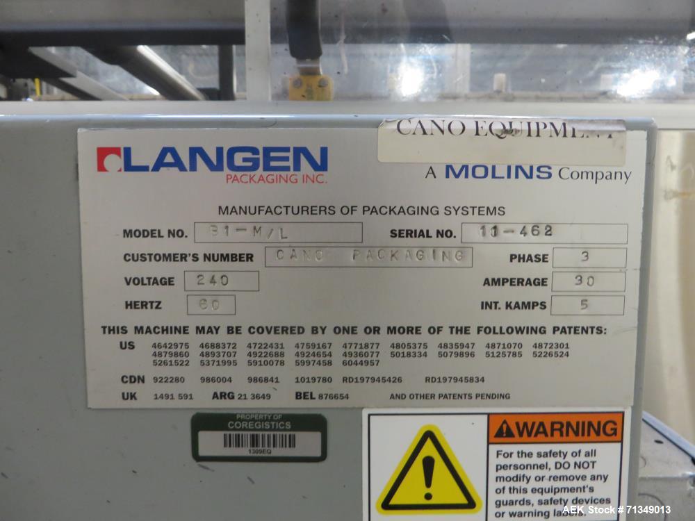 Used Langen B1-M Cartoner, Top Square Chain 9' Load area 9" Centers