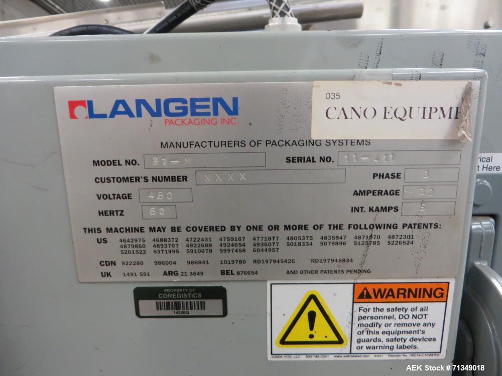 Used Langen Model B1 Cartoner, Top Square Chain, 6' Load Area, 9" Centers
