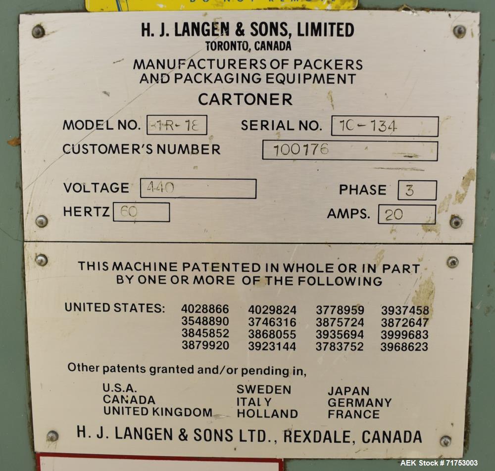 Used- Langen Semi-Automatic Manual Load Horizontal Cartoner