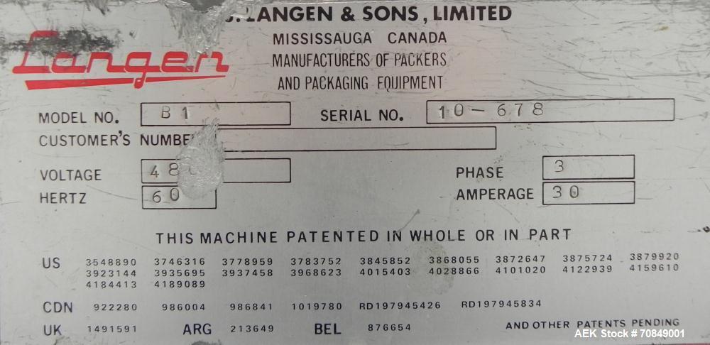 Used Langen Model B1 Semi-Automatic Horizontal Glue Cartoner.