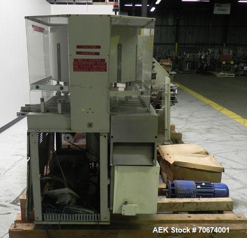 Used Marchesini BA400 Automatic Horizontal Cartoner capable of speeds up to 400 cartons per minute. Has 4" centers for a carton size range: length 25mm - 70mm, width 15mm - 70mm, depth 78mm - 150mm. ...