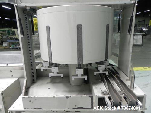 Used Marchesini BA400 Automatic Horizontal Cartoner capable of speeds up to 400 cartons per minute. Has 4" centers for a carton size range: length 25mm - 70mm, width 15mm - 70mm, depth 78mm - 150mm. ...