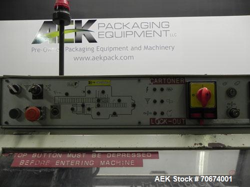 Used Marchesini BA400 Automatic Horizontal Cartoner capable of speeds up to 400 cartons per minute. Has 4" centers for a carton size range: length 25mm - 70mm, width 15mm - 70mm, depth 78mm - 150mm. ...