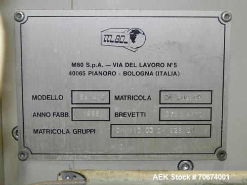 Used Marchesini BA400 Automatic Horizontal Cartoner capable of speeds up to 400 cartons per minute. Has 4" centers for a carton size range: length 25mm - 70mm, width 15mm - 70mm, depth 78mm - 150mm. ...