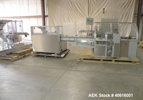 Used V2 Engineering Horizontal Cartoner, model V106. Capable of speeds up to 100 cpm. Has carton size range length 30mm to 140mm, width 15mm to 80mm, depth 70mm to 200mm. Has prefolded leaflet insert...