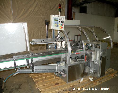 Used V2 Engineering Horizontal Cartoner, model V106. Capable of speeds up to 100 cpm. Has carton size range length 30mm to 140mm, width 15mm to 80mm, depth 70mm to 200mm. Has prefolded leaflet insert...