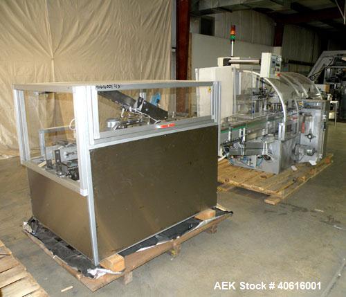 Used V2 Engineering Horizontal Cartoner, model V106. Capable of speeds up to 100 cpm. Has carton size range length 30mm to 140mm, width 15mm to 80mm, depth 70mm to 200mm. Has prefolded leaflet insert...