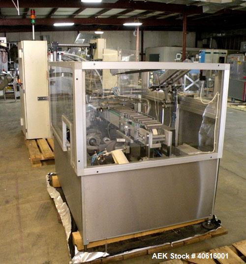 Used V2 Engineering Horizontal Cartoner, model V106. Capable of speeds up to 100 cpm. Has carton size range length 30mm to 140mm, width 15mm to 80mm, depth 70mm to 200mm. Has prefolded leaflet insert...