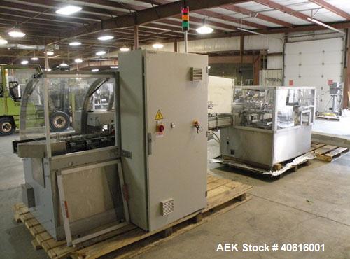 Used V2 Engineering Horizontal Cartoner, model V106. Capable of speeds up to 100 cpm. Has carton size range length 30mm to 140mm, width 15mm to 80mm, depth 70mm to 200mm. Has prefolded leaflet insert...