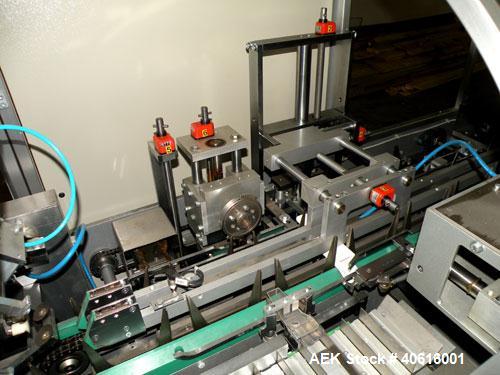 Used V2 Engineering Horizontal Cartoner, model V106. Capable of speeds up to 100 cpm. Has carton size range length 30mm to 140mm, width 15mm to 80mm, depth 70mm to 200mm. Has prefolded leaflet insert...