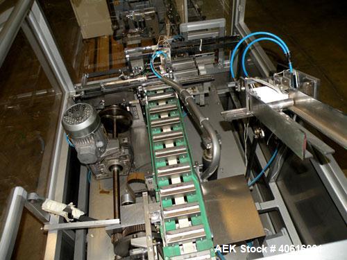 Used V2 Engineering Horizontal Cartoner, model V106. Capable of speeds up to 100 cpm. Has carton size range length 30mm to 140mm, width 15mm to 80mm, depth 70mm to 200mm. Has prefolded leaflet insert...