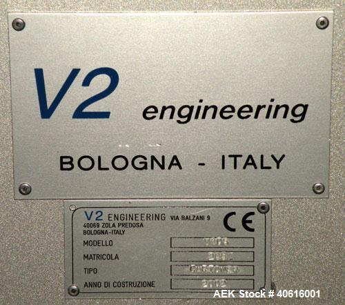 Used V2 Engineering Horizontal Cartoner, model V106. Capable of speeds up to 100 cpm. Has carton size range length 30mm to 140mm, width 15mm to 80mm, depth 70mm to 200mm. Has prefolded leaflet insert...