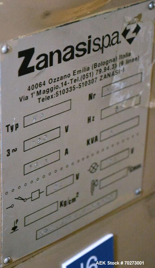 Used Zanasi Automatic Horizontal Continuous Motion Cartoner, Model KA, S/N 54127. This is a standard cartoner which was last running 5th panel tuck cartons, last running tubes and includes infeed sec...