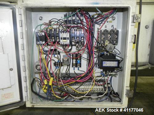 Used Adco Semi Automatic Horizontal Cartoner, Model 15DEC. Capable of speeds up to 60 cpm. Has 14" centers for a carton size range: length 1" to 12", width up to 3", and depth 5" to 12". Has Nordson ...