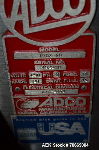 Used ADCO 15dz60 Horizontal Cartoner. Capable of speeds up to 60 cartons per minute. Has 12" centers for a carton sie range: (Length) 1" - 9" (Width) 1" to 4" (Depth) 4" to 12". Has a rotary single h...