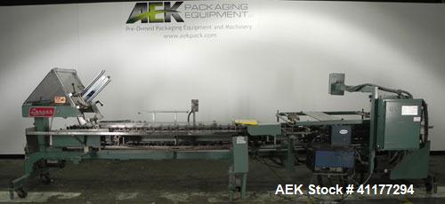 Used Langen Model B1 Semi-Automatic Horizontal Cartoner. Capable of speeds up to 120 cartons per minute. Has 9" centers for a carton size range: (length) 1-3/4" to 6-1/2", (width) 1/2" to 3", (depth)...