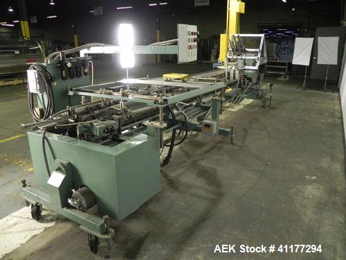 Used Langen Model B1 Semi-Automatic Horizontal Cartoner. Capable of speeds up to 120 cartons per minute. Has 9" centers for a carton size range: (length) 1-3/4" to 6-1/2", (width) 1/2" to 3", (depth)...