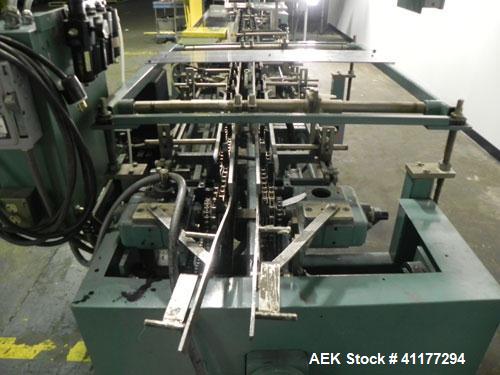 Used Langen Model B1 Semi-Automatic Horizontal Cartoner. Capable of speeds up to 120 cartons per minute. Has 9" centers for a carton size range: (length) 1-3/4" to 6-1/2", (width) 1/2" to 3", (depth)...