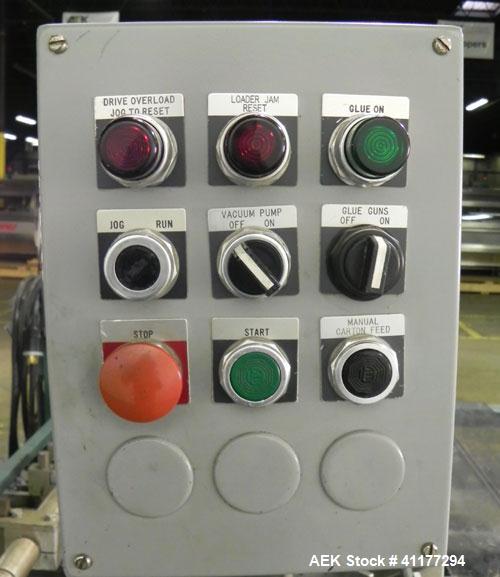 Used Langen Model B1 Semi-Automatic Horizontal Cartoner. Capable of speeds up to 120 cartons per minute. Has 9" centers for a carton size range: (length) 1-3/4" to 6-1/2", (width) 1/2" to 3", (depth)...