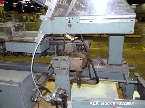 Used Langen Horizontal Cartoner, Model B1. Capable of speeds up to 120 cartons per minute. Has 9" centers for a carton size range: length 1-3/4" to 6-1/2", width 1/2" to 3", depth 3.75" to 14". Has r...