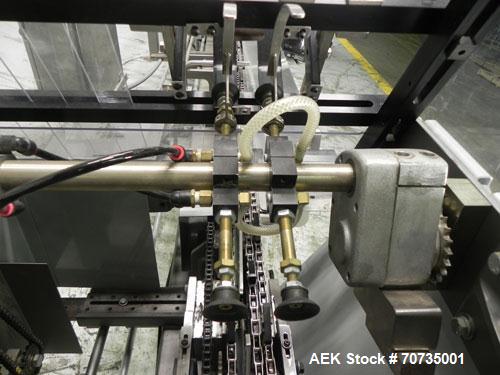Used Langen Model B1 Semi-Automatic Horizontal Cartoner capable of speeds up to 120 cartons per minute. Has 9" centers with 3 chain carrier (can be converted to a 4 chain carrier) for a carton size r...
