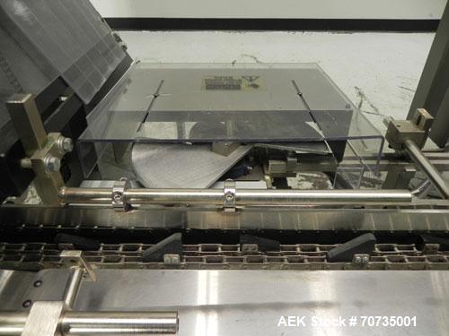 Used Langen Model B1 Semi-Automatic Horizontal Cartoner capable of speeds up to 120 cartons per minute. Has 9" centers with 3 chain carrier (can be converted to a 4 chain carrier) for a carton size r...