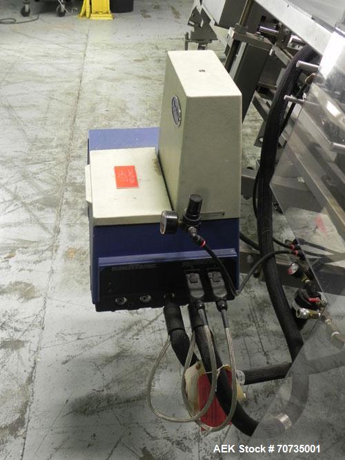 Used Langen Model B1 Semi-Automatic Horizontal Cartoner capable of speeds up to 120 cartons per minute. Has 9" centers with 3 chain carrier (can be converted to a 4 chain carrier) for a carton size r...