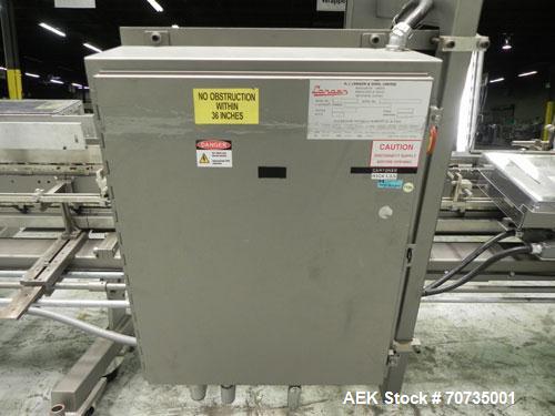 Used Langen Model B1 Semi-Automatic Horizontal Cartoner capable of speeds up to 120 cartons per minute. Has 9" centers with 3 chain carrier (can be converted to a 4 chain carrier) for a carton size r...