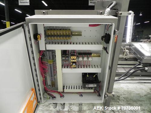 Used Langen Model B1 Semi-Automatic Horizontal Cartoner capable of speeds up to 120 cartons per minute. Has 9" centers with 3 chain carrier (can be converted to a 4 chain carrier) for a carton size r...