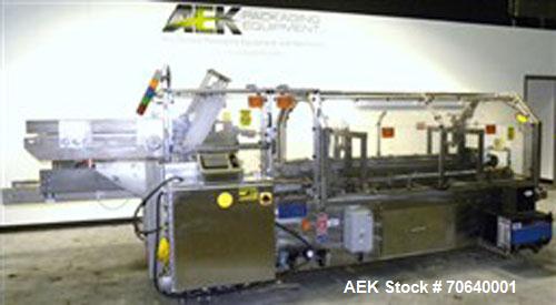 Used Adco Automatic Wraparound Carton Sleever, Model 12WA-125-33, capable of speeds up to 125 cpm.  Fully automatic multipack system for packaging beverage bottles, cans, cups, tubs, trays up to 125 ...