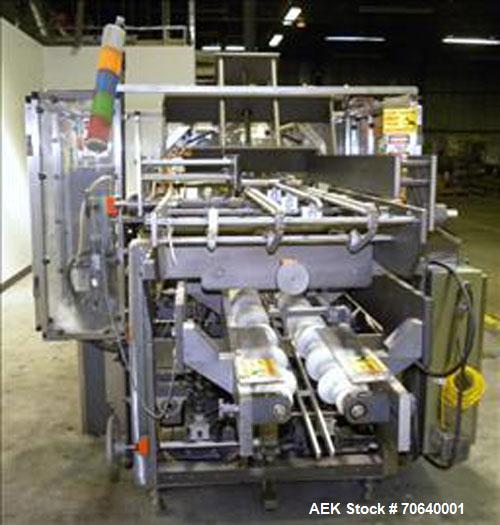 Used Adco Automatic Wraparound Carton Sleever, Model 12WA-125-33, capable of speeds up to 125 cpm.  Fully automatic multipack system for packaging beverage bottles, cans, cups, tubs, trays up to 125 ...