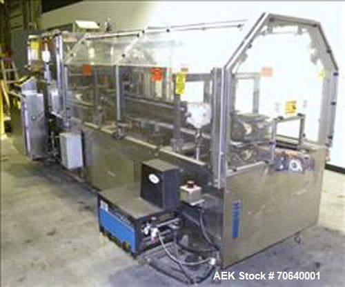 Used Adco Automatic Wraparound Carton Sleever, Model 12WA-125-33, capable of speeds up to 125 cpm.  Fully automatic multipack system for packaging beverage bottles, cans, cups, tubs, trays up to 125 ...