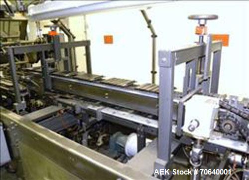 Used Adco Automatic Wraparound Carton Sleever, Model 12WA-125-33, capable of speeds up to 125 cpm.  Fully automatic multipack system for packaging beverage bottles, cans, cups, tubs, trays up to 125 ...